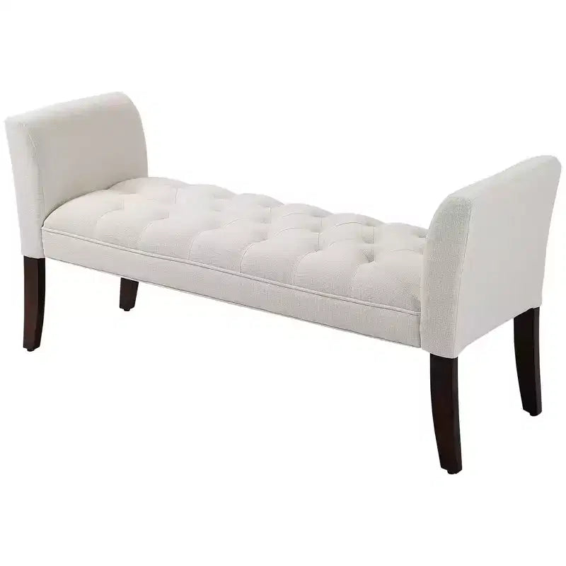 HOMCOM End of Bed Bench with Button Tufted Design, Upholstered Bench with Arms and Solid Wood Legs for Bedroom