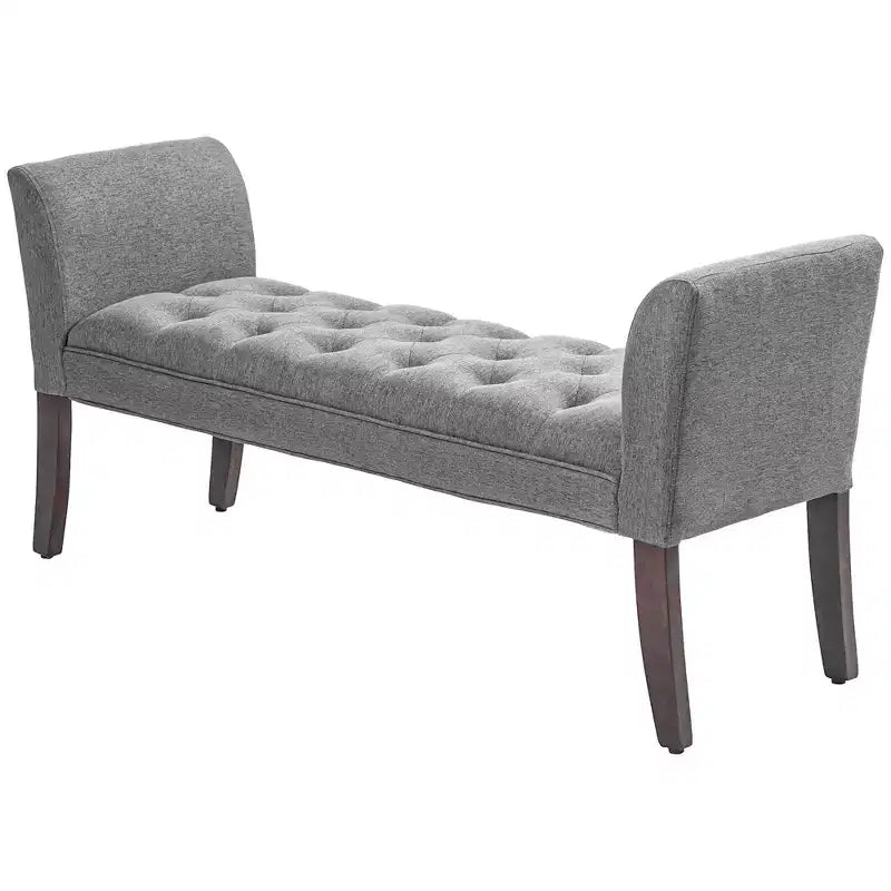 HOMCOM End of Bed Bench with Button Tufted Design, Upholstered Bench with Arms and Solid Wood Legs for Bedroom