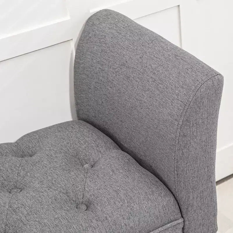 HOMCOM End of Bed Bench with Button Tufted Design, Upholstered Bench with Arms and Solid Wood Legs for Bedroom