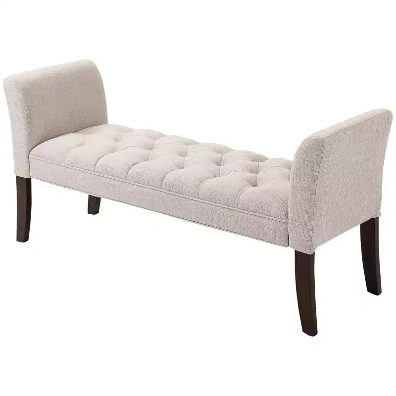 HOMCOM End of Bed Bench with Button Tufted Design, Upholstered Bench with Arms and Solid Wood Legs for Bedroom