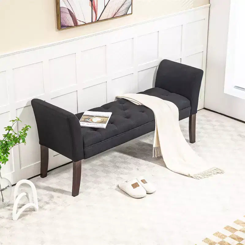 HOMCOM End of Bed Bench with Button Tufted Design, Upholstered Bench with Arms and Solid Wood Legs for Bedroom