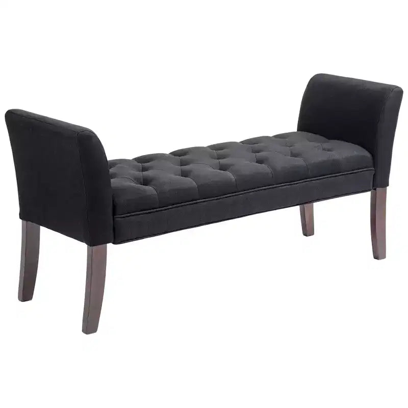 HOMCOM End of Bed Bench with Button Tufted Design, Upholstered Bench with Arms and Solid Wood Legs for Bedroom