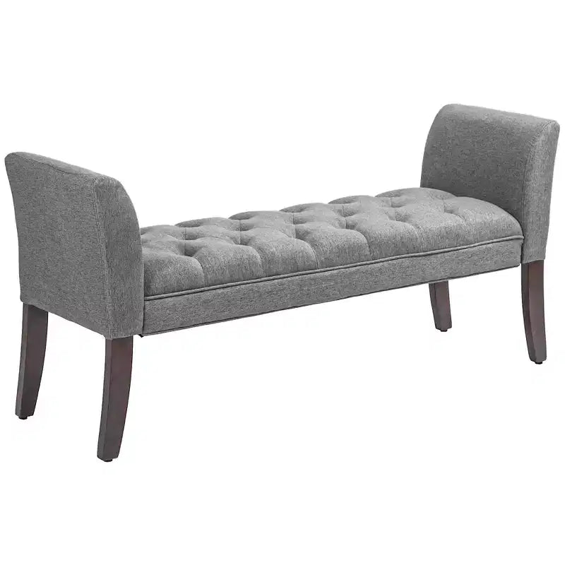 HOMCOM End of Bed Bench with Button Tufted Design, Upholstered Bench with Arms and Solid Wood Legs for Bedroom