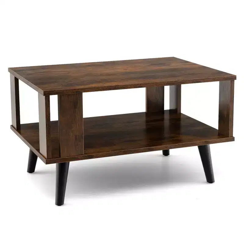 Costway Coffee Table Retro Mid-Century Coffee Table W/Storage Open Shelf Living Room
