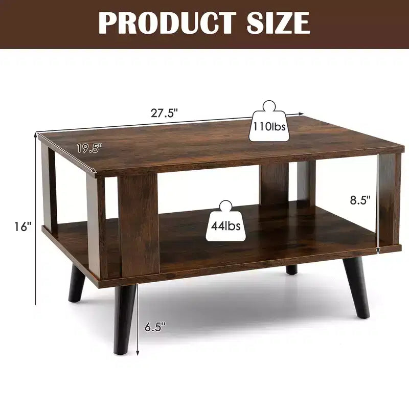 Costway Coffee Table Retro Mid-Century Coffee Table W/Storage Open Shelf Living Room