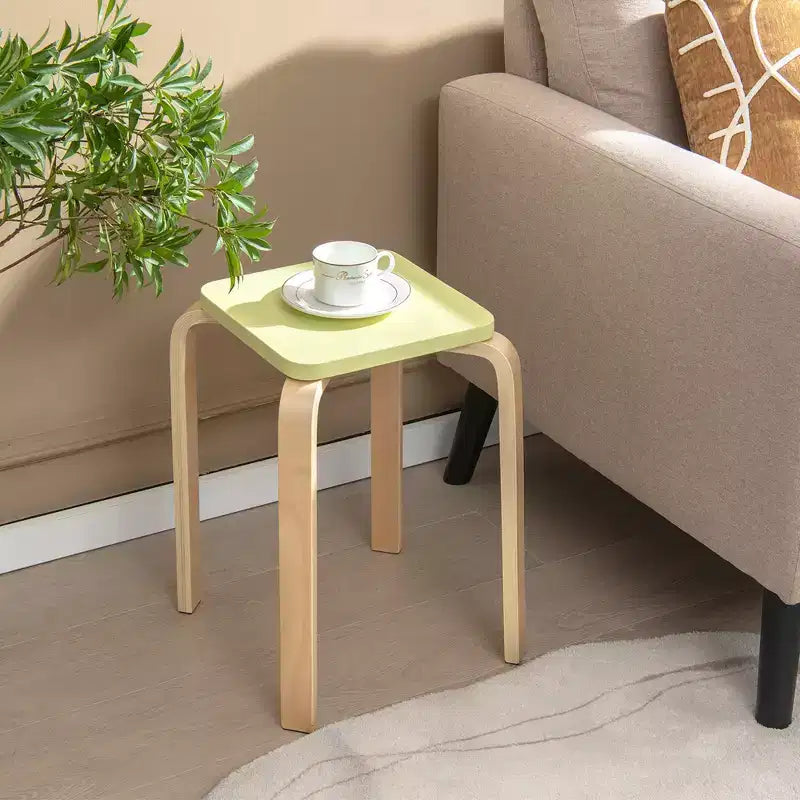Costway Set of 4 Colorful Square Stools Stackable Wood Stools with Anti-slip Felt Mats