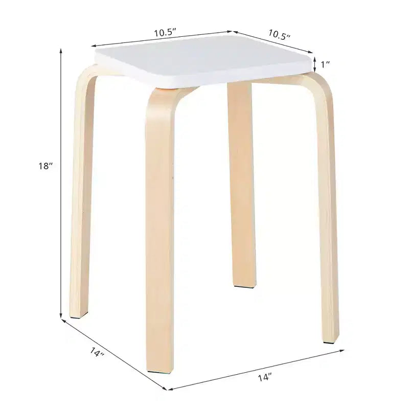 Costway Set of 4 Colorful Square Stools Stackable Wood Stools with Anti-slip Felt Mats