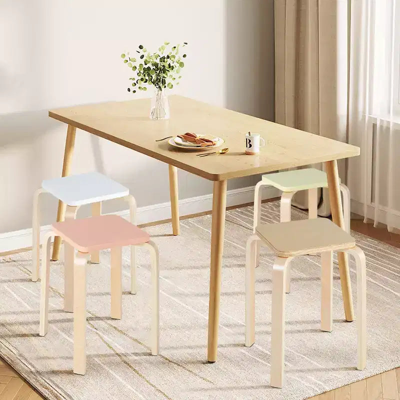 Costway Set of 4 Colorful Square Stools Stackable Wood Stools with Anti-slip Felt Mats
