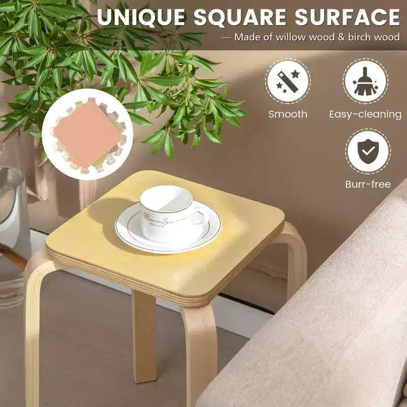 Costway Set of 4 Colorful Square Stools Stackable Wood Stools with Anti-slip Felt Mats