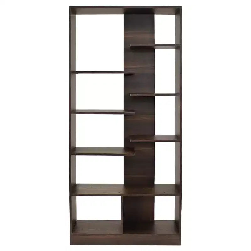 Sunnydaze Indoor Rosalee 9-Tier Open Bookshelf with Staggered Shelves - Coffee Brown