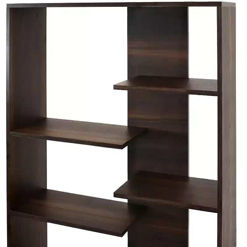 Sunnydaze Indoor Rosalee 9-Tier Open Bookshelf with Staggered Shelves - Coffee Brown