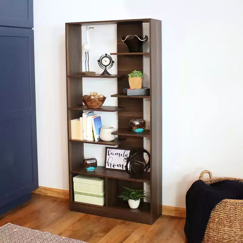 Sunnydaze Indoor Rosalee 9-Tier Open Bookshelf with Staggered Shelves - Coffee Brown