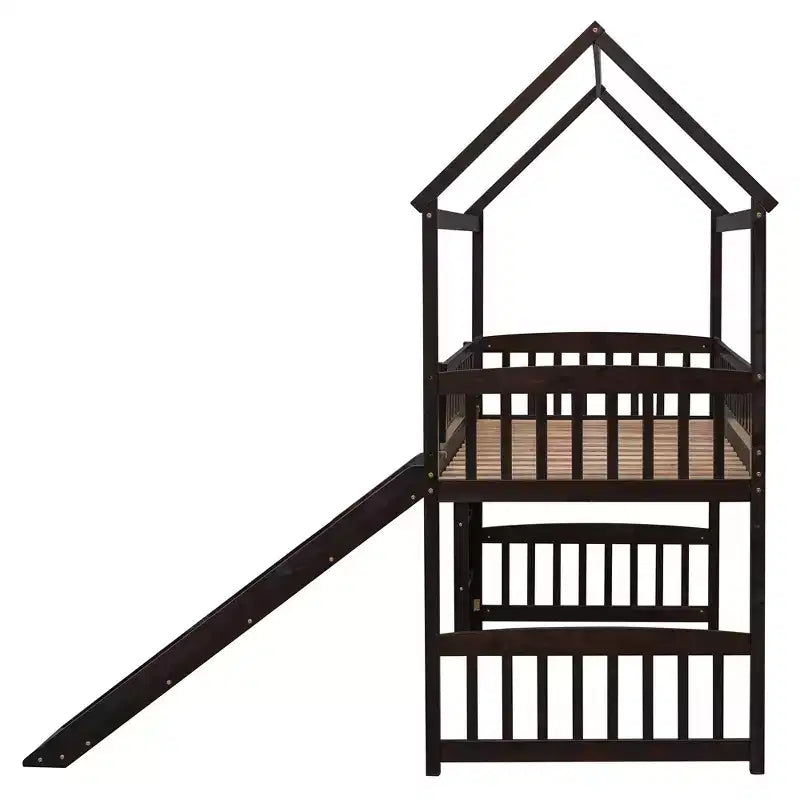 Twin Size Loft House Bed with Slide-ModernLuxe