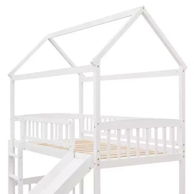 Twin Size Loft House Bed with Slide-ModernLuxe