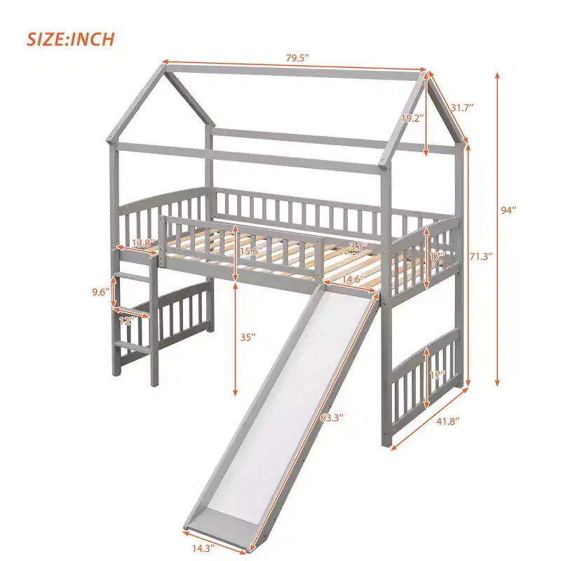 Twin Size Loft House Bed with Slide-ModernLuxe