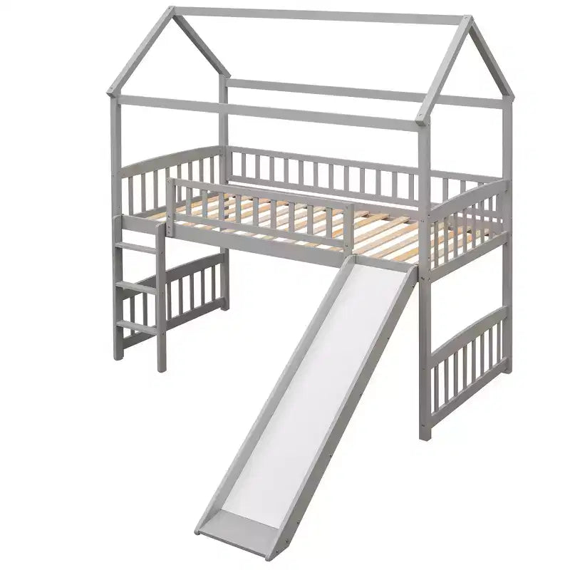Twin Size Loft House Bed with Slide-ModernLuxe