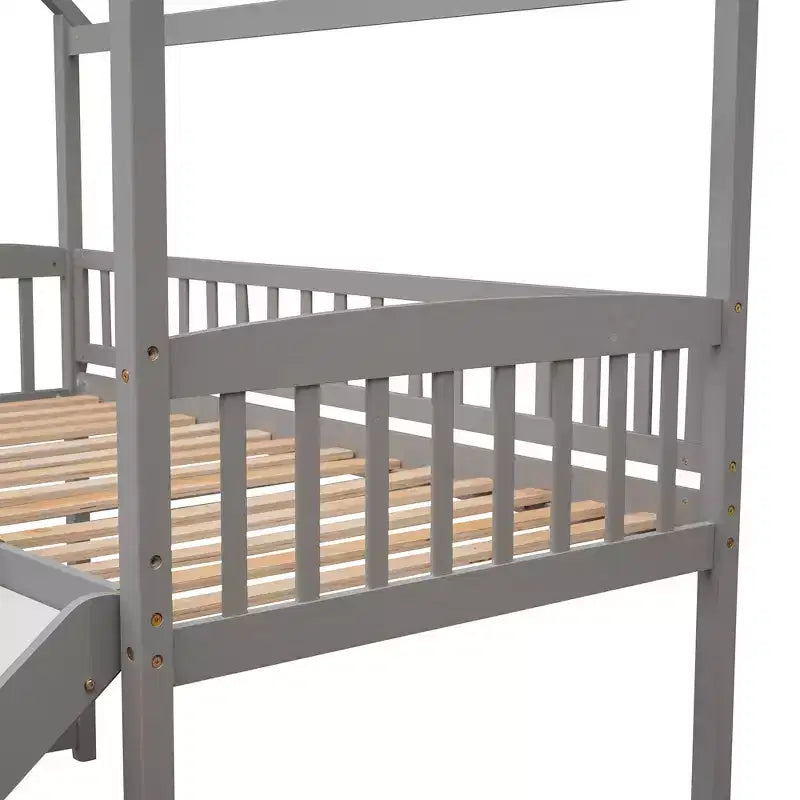 Twin Size Loft House Bed with Slide-ModernLuxe