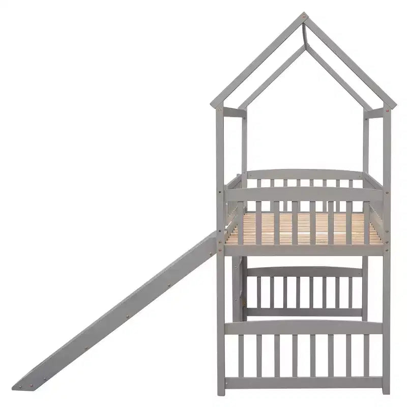 Twin Size Loft House Bed with Slide-ModernLuxe