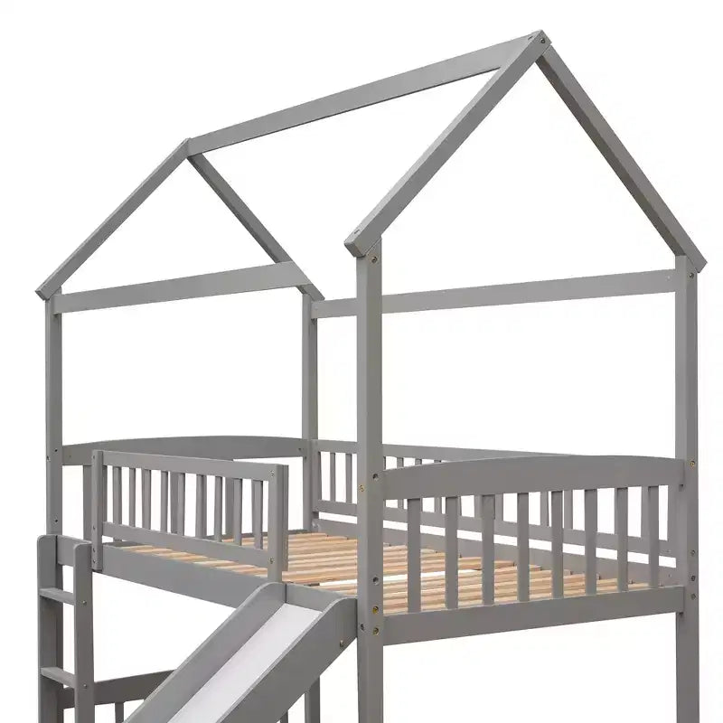 Twin Size Loft House Bed with Slide-ModernLuxe