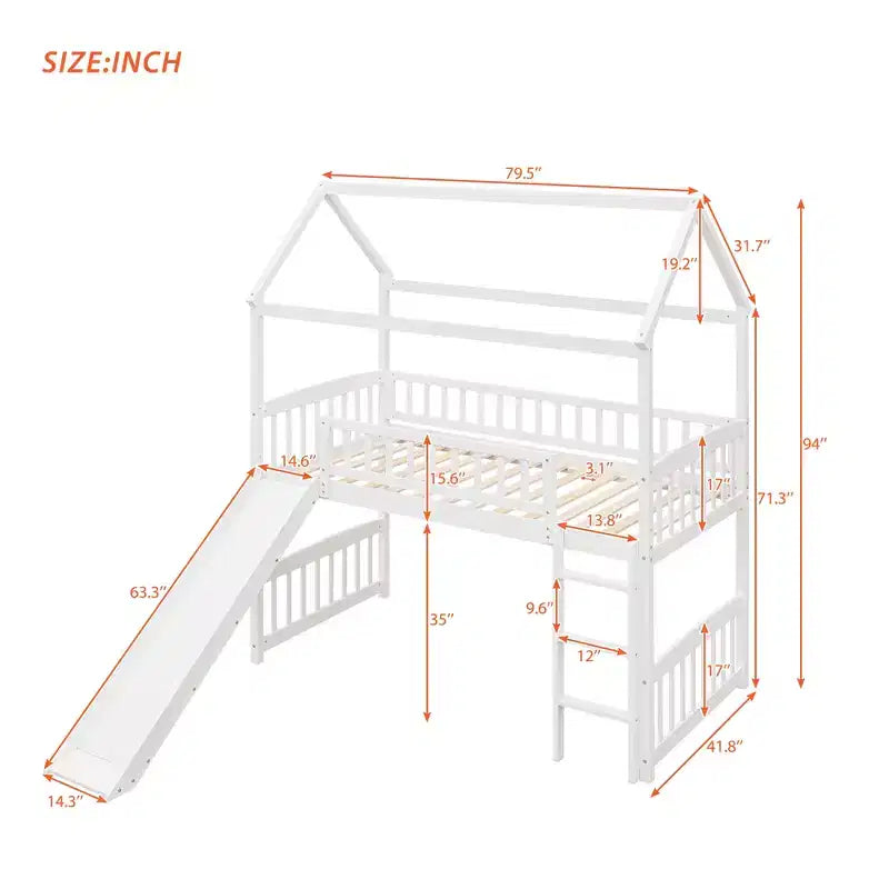 Twin Size Loft House Bed with Slide-ModernLuxe