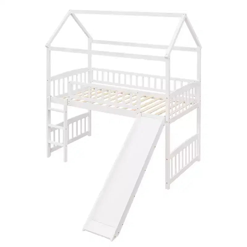 Twin Size Loft House Bed with Slide-ModernLuxe
