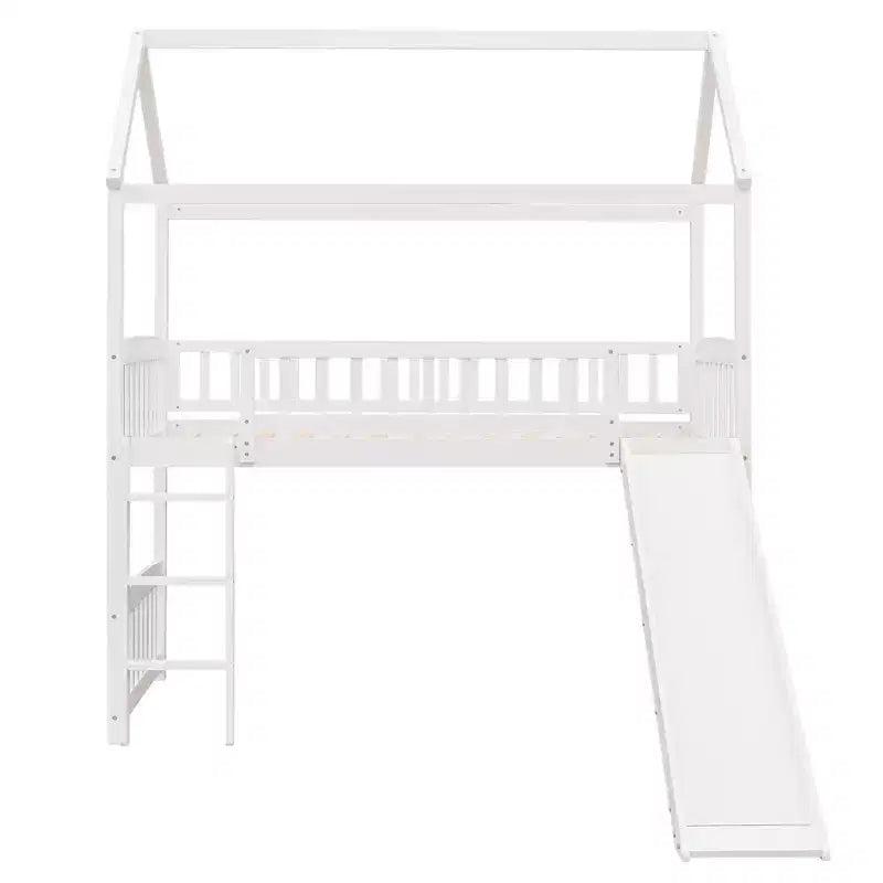 Twin Size Loft House Bed with Slide-ModernLuxe