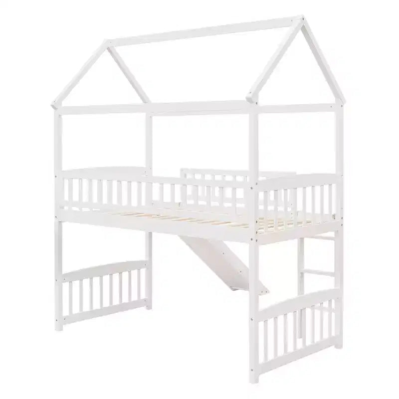 Twin Size Loft House Bed with Slide-ModernLuxe