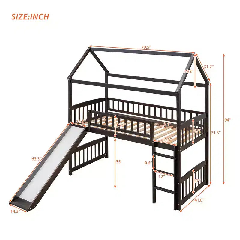 Twin Size Loft House Bed with Slide-ModernLuxe