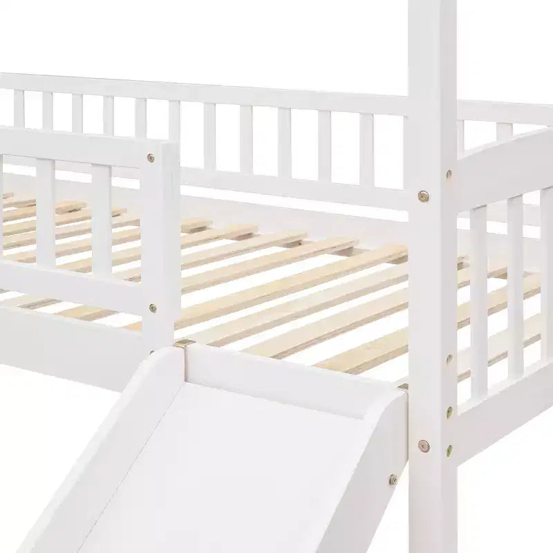 Twin Size Loft House Bed with Slide-ModernLuxe