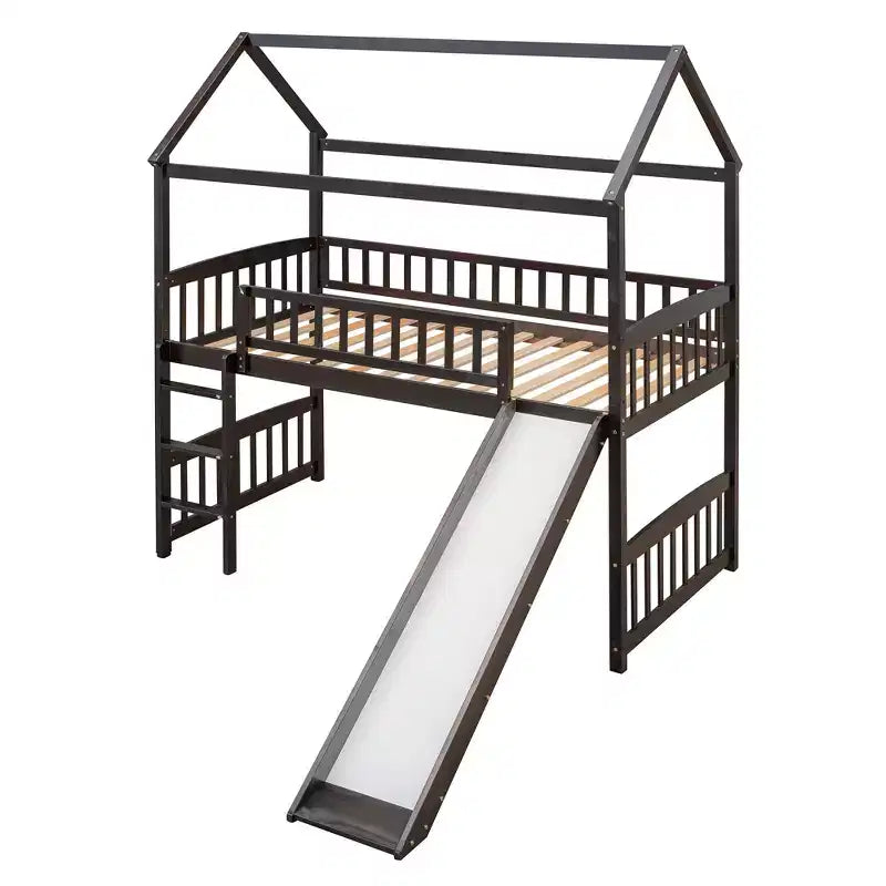Twin Size Loft House Bed with Slide-ModernLuxe