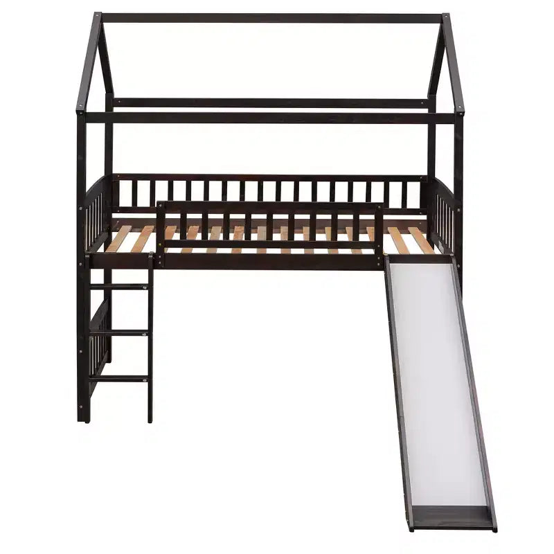 Twin Size Loft House Bed with Slide-ModernLuxe