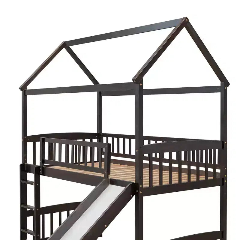 Twin Size Loft House Bed with Slide-ModernLuxe