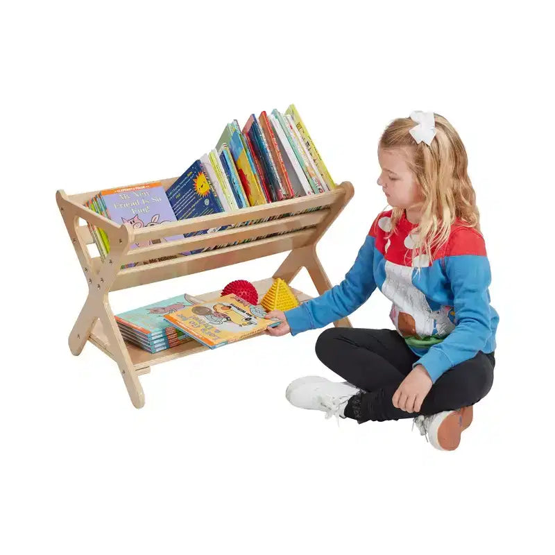 ECR4Kids Wooden Book Caddy with Lower Storage Shelf, Childrens Furniture, Childrens Furniture