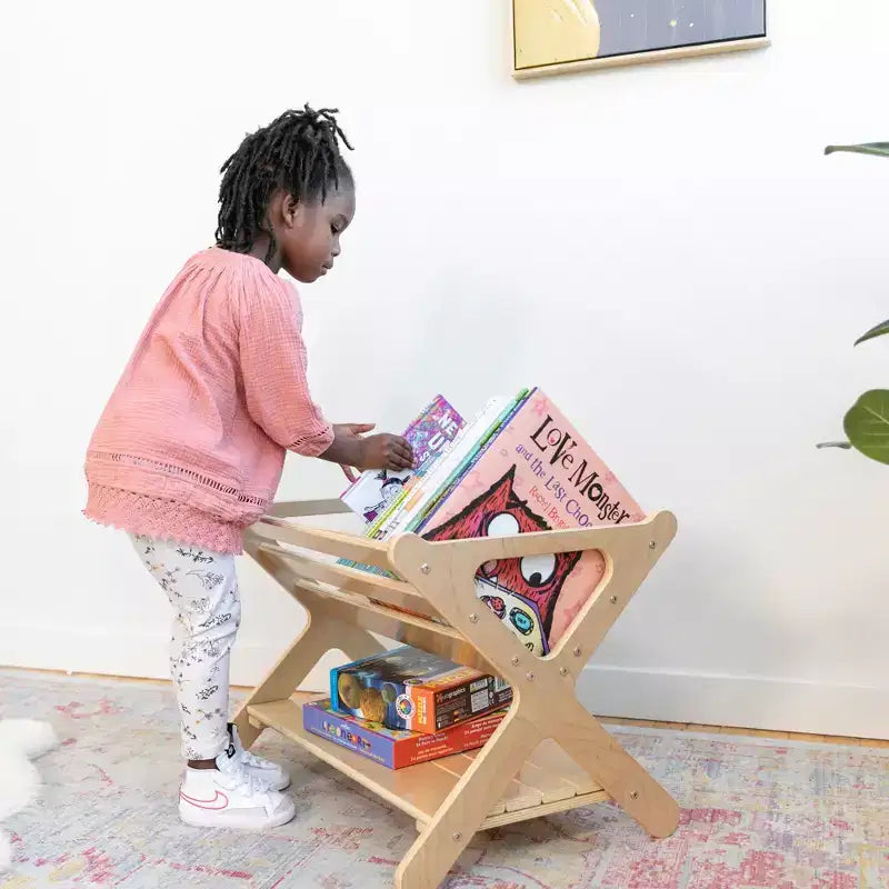 ECR4Kids Wooden Book Caddy with Lower Storage Shelf, Childrens Furniture, Childrens Furniture