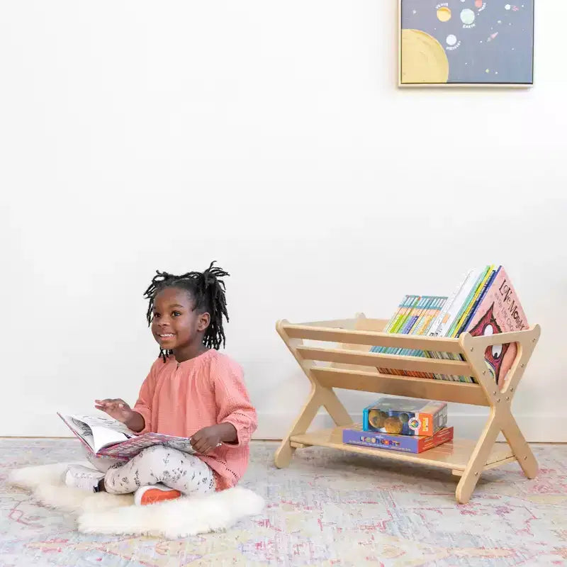ECR4Kids Wooden Book Caddy with Lower Storage Shelf, Childrens Furniture, Childrens Furniture