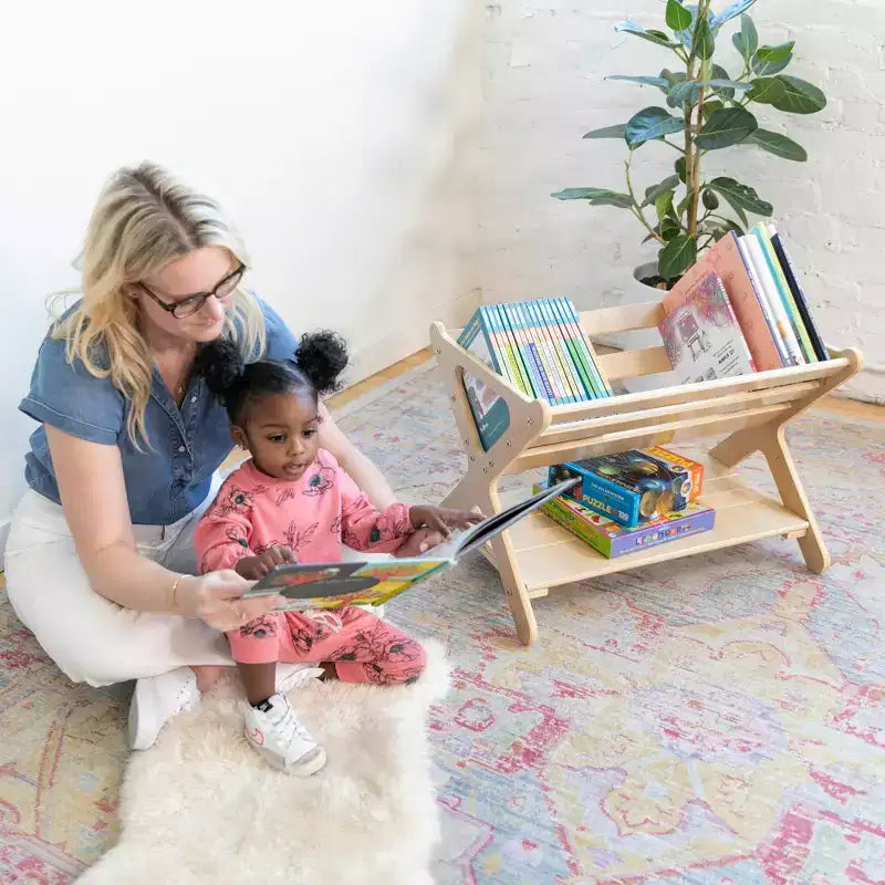 ECR4Kids Wooden Book Caddy with Lower Storage Shelf, Childrens Furniture, Childrens Furniture