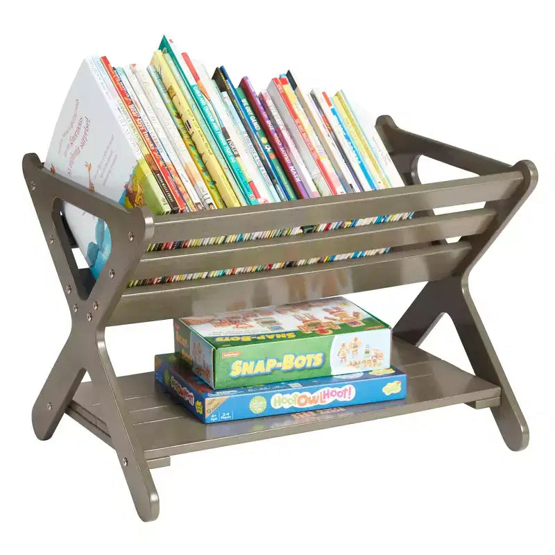 ECR4Kids Wooden Book Caddy with Lower Storage Shelf, Childrens Furniture, Childrens Furniture