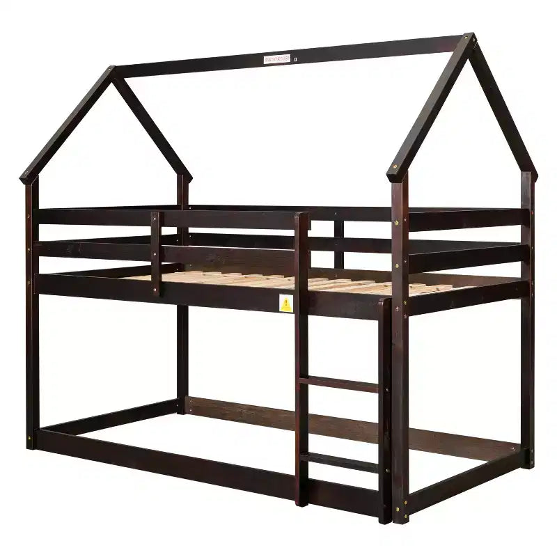 Twin over Twin Loft Bed with Roof Design, Safety Guardrail and Ladder-ModernLuxe