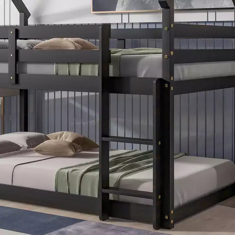Twin over Twin Loft Bed with Roof Design, Safety Guardrail and Ladder-ModernLuxe