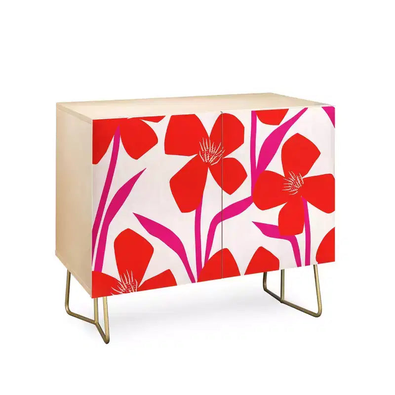 Maritza Lisa Red and Pink Floral Pattern Credenza - Deny Designs