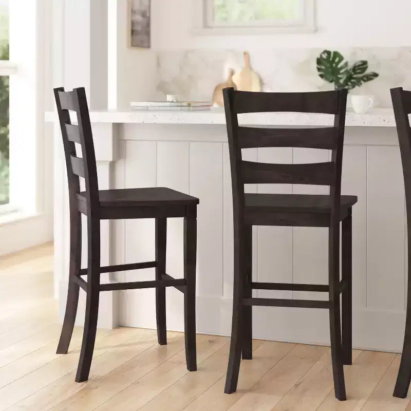 Merrick Lane Set of Two Classic Wooden Ladderback Counter Height Barstools with Solid Wood Seats