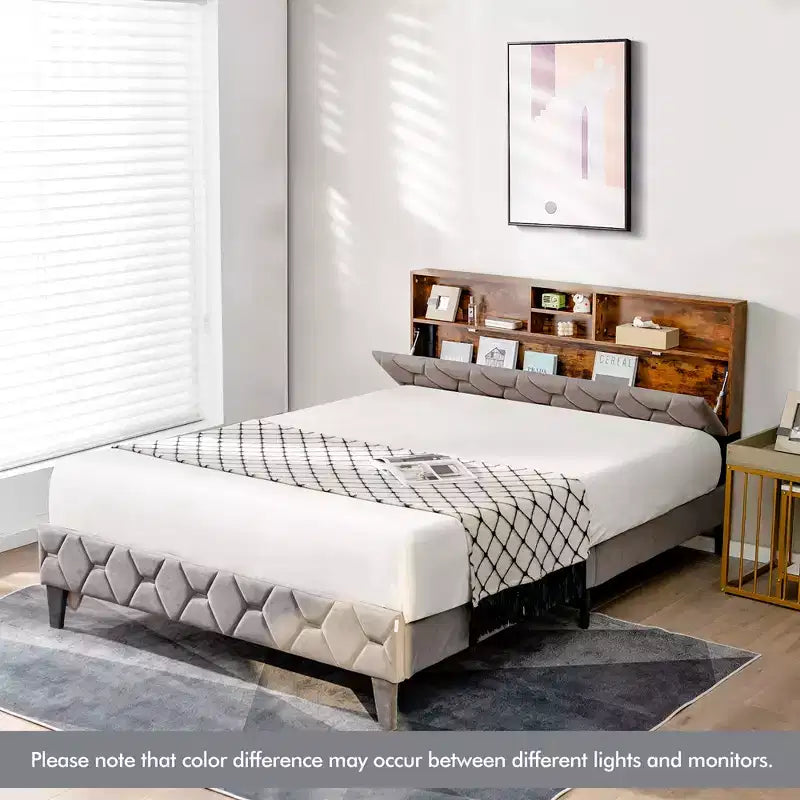 Costway Bed Frame Upholstered Platform Mattress Foundation with Storage Headboard