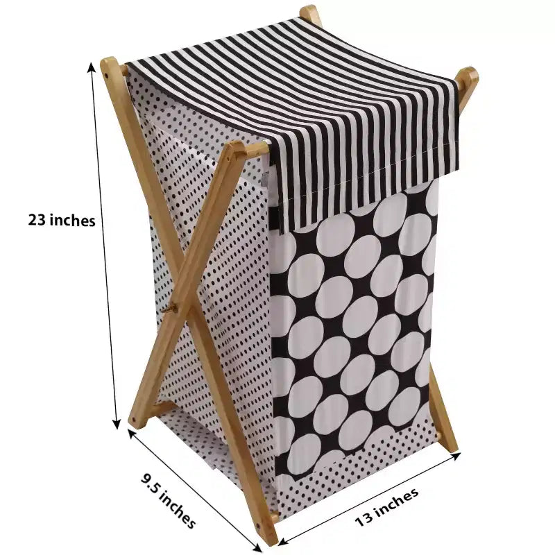 Bacati - Dots/Pin Stripes Black/White Laundry Hamper with Wooden Frame