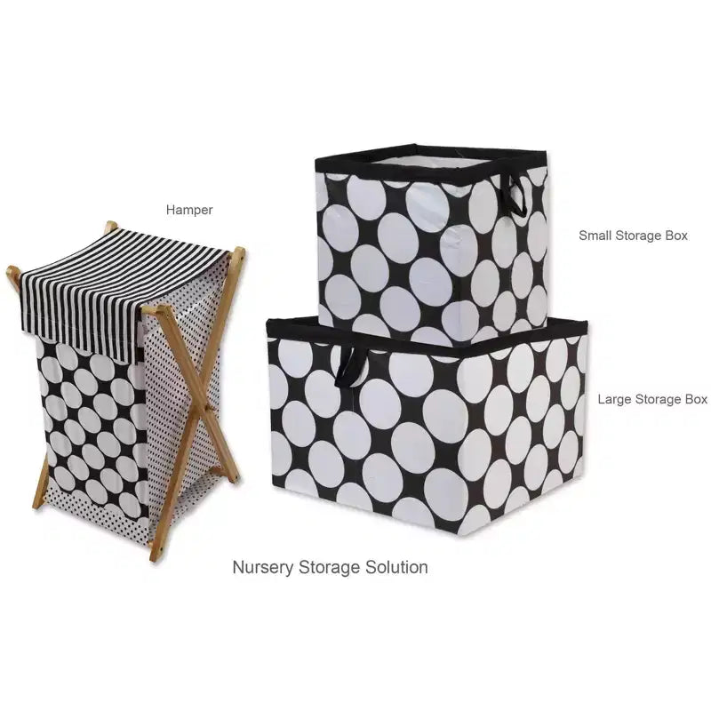 Bacati - Dots/Pin Stripes Black/White Laundry Hamper with Wooden Frame