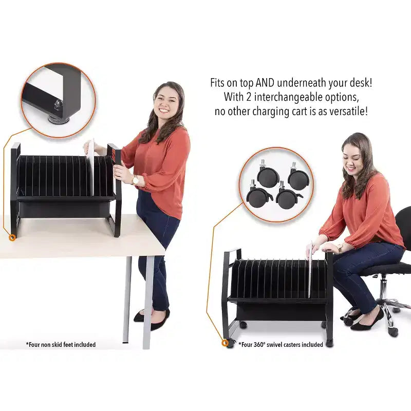 Line Leader Open Charging Cart Holds Up to 16 Devices Black