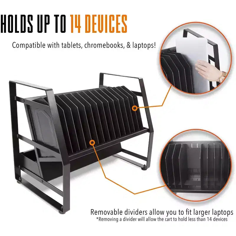 Line Leader Open Charging Cart Holds Up to 16 Devices Black