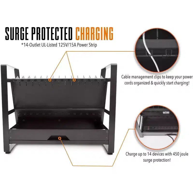 Line Leader Open Charging Cart Holds Up to 16 Devices Black