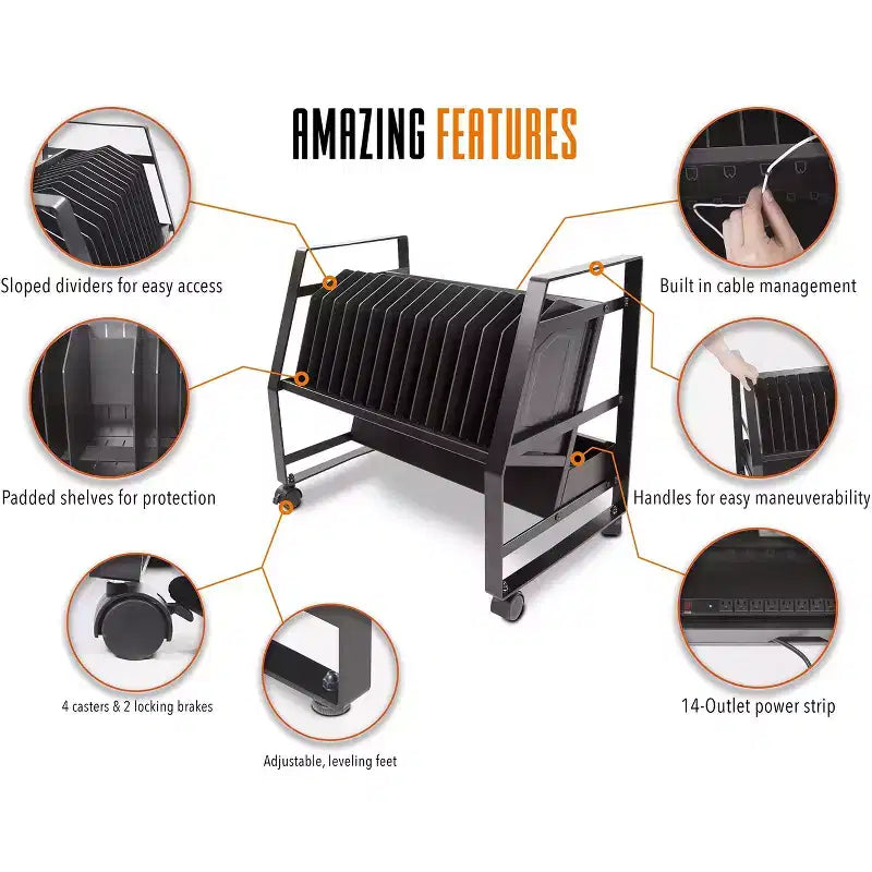 Line Leader Open Charging Cart Holds Up to 16 Devices Black
