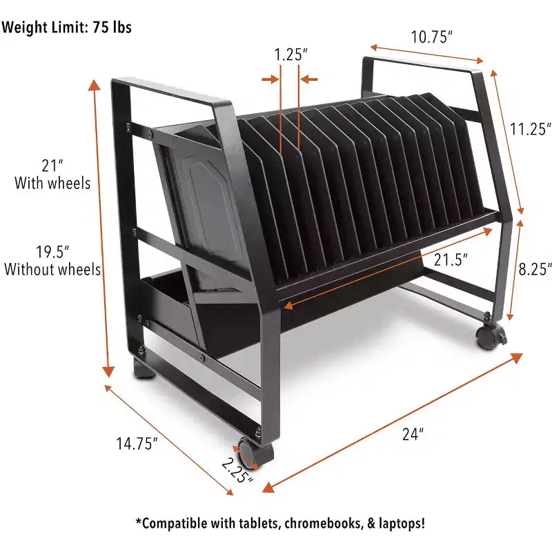 Line Leader Open Charging Cart Holds Up to 16 Devices Black
