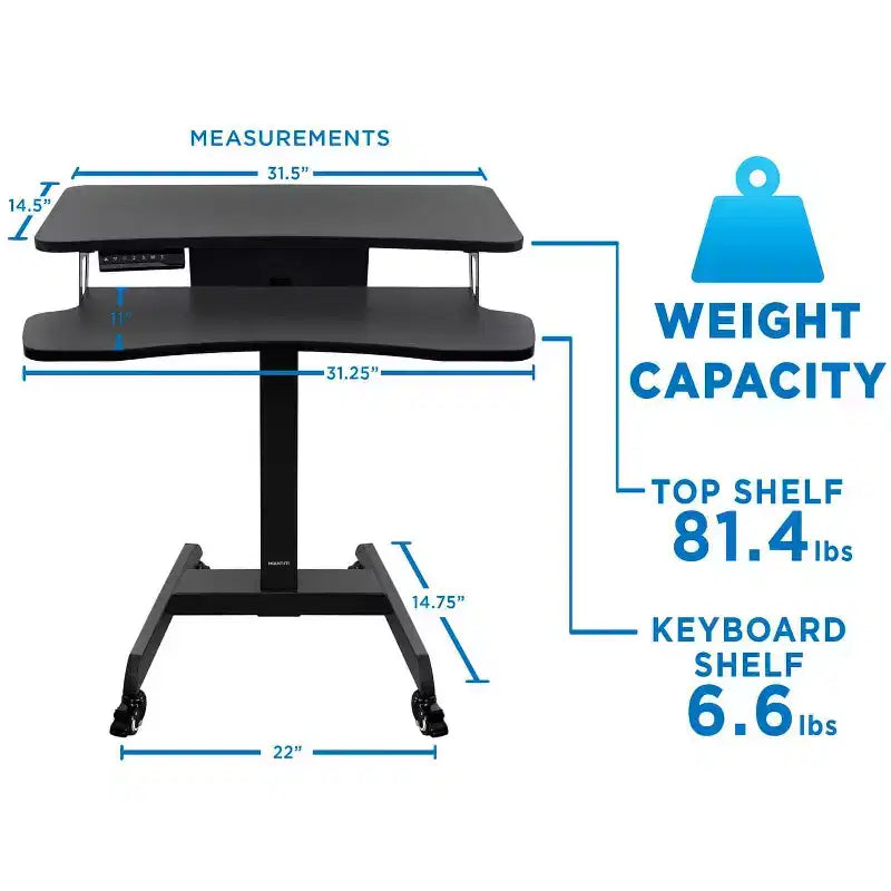 Mount-It! Electric Mobile Adjustable Standing Workstation with Wheels | Rolling Sit Stand Workstation with Programmable Height Adjustment Controller